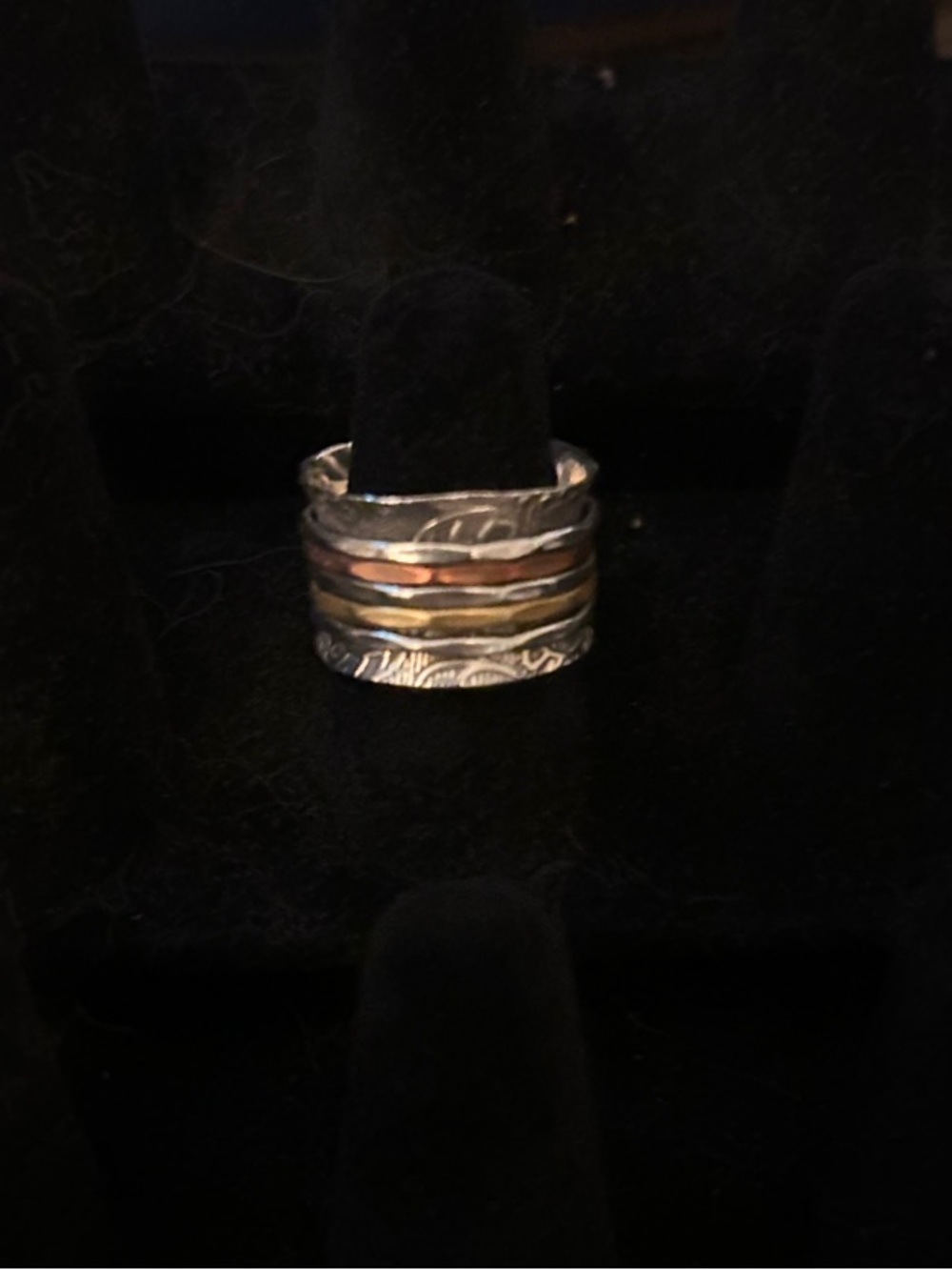 Multi-Tone Stacked Band Ring - Silver with Gold and Rose Accents